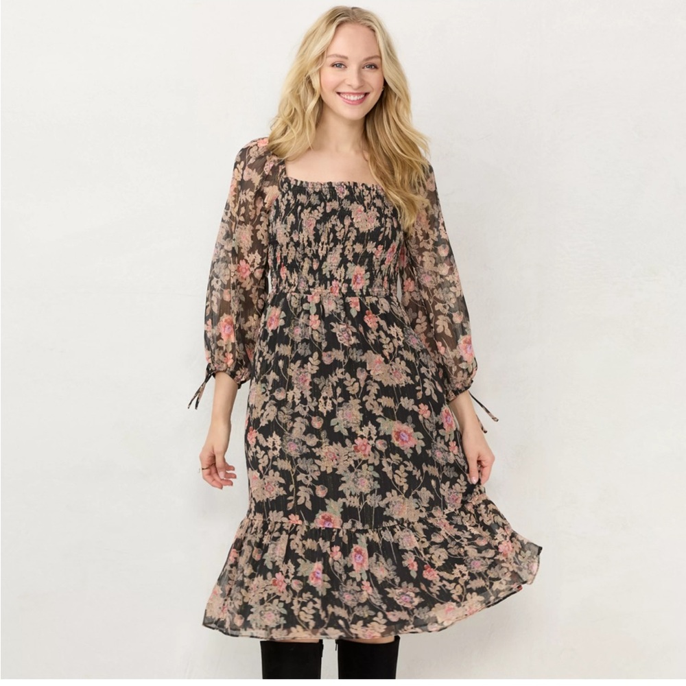 LC Lauren Conrad Black and Pink Smocked Skirt